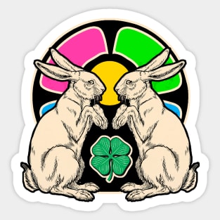 4 leaf clover and the lucky rabbit Sticker